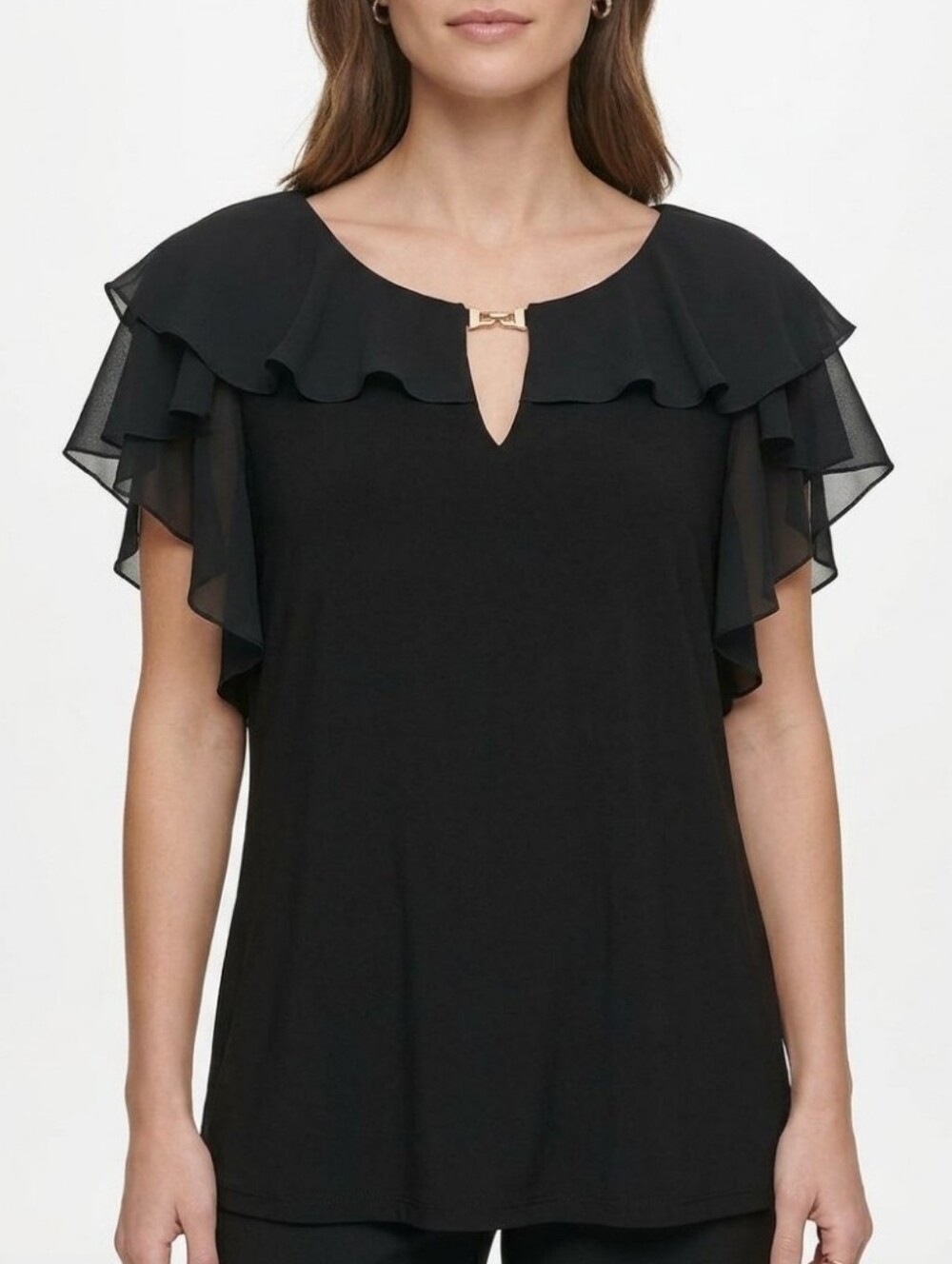 Dressbarn Woman's Collection Black Sleeveless Tiered Ruffle Chain Front XL